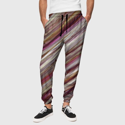 Мужские брюки 3D с принтом Полосы цвета с текстурой планеты, вид сбоку #3