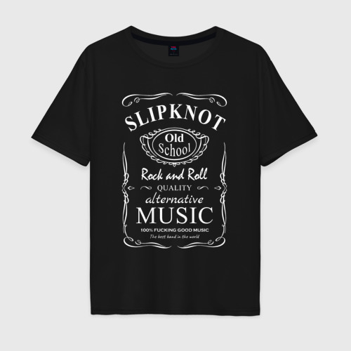 Мужская футболка оверсайз из хлопка с принтом Slipknot в стиле Jack Daniels, вид спереди №1