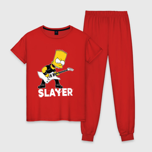 Женская пижама хлопок с принтом Slayer Барт Симпсон рокер, вид спереди #2
