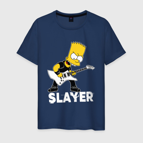 Мужская футболка из хлопка с принтом Slayer Барт Симпсон рокер, вид спереди №1