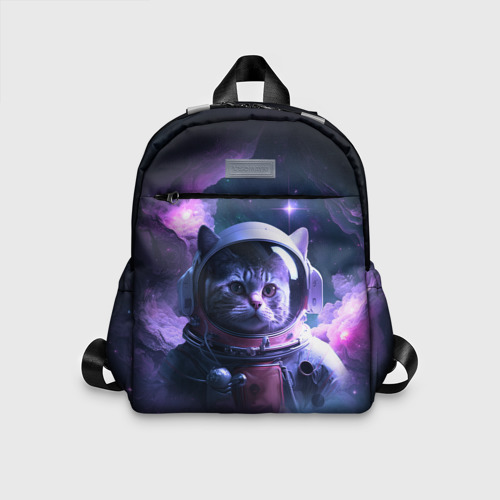 Детский рюкзак 3D с принтом Котик космонавт, вид спереди #2