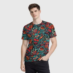 Мужская футболка 3D Ирезуми - японские маски - фото 2