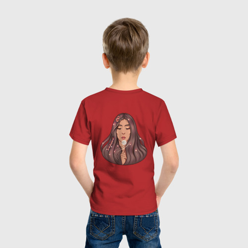 Детская футболка хлопок с принтом 8 марта - девушка с одуванчиком, вид сзади #2