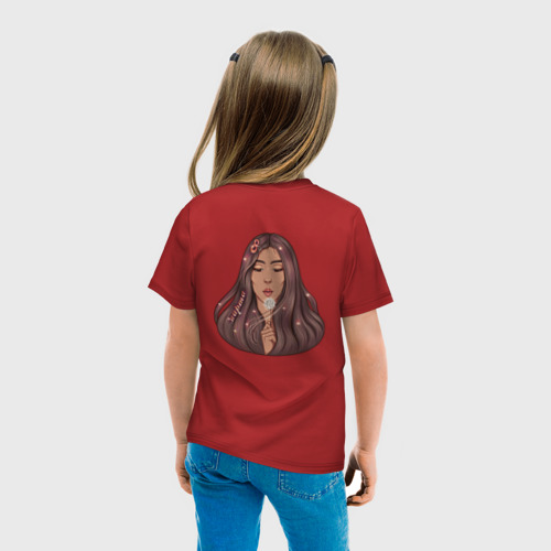 Детская футболка хлопок с принтом 8 марта - девушка с одуванчиком, вид сзади #2