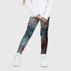 Детские леггинсы 3D Тёмно-серый туман и краски - фото 2