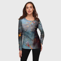 Женский лонгслив 3D Тёмно-серый туман и краски - фото 2