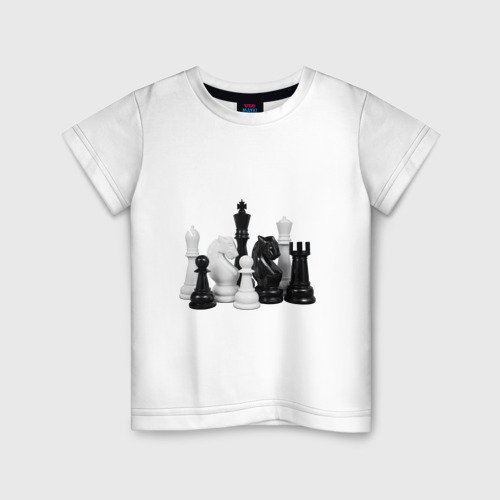 Детская футболка из хлопка с принтом Фигуры шахматиста, вид спереди №1