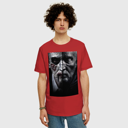 Мужская футболка хлопок Oversize Пила Джон Крамер, цвет красный - фото 3