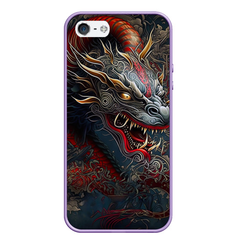 Чехол для iPhone 5/5S матовый Дракон Irezumi, цвет светло-сиреневый