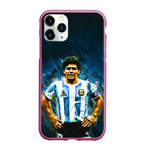 Чехол для iPhone 11 Pro Max матовый Марадона Аргентина, цвет малиновый