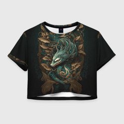 Женская футболка Crop-top 3D Изумрудный Дракон Irezumi