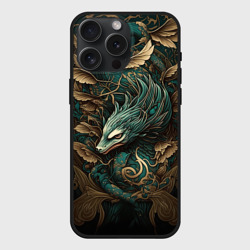 Чехол силиконовый для Apple iPhone 15 Pro Мax матовый Изумрудный Дракон Irezumi