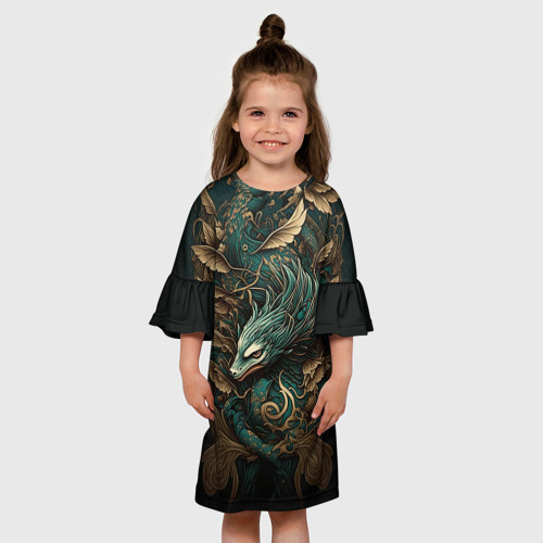 Детское платье 3D Изумрудный Дракон Irezumi, цвет 3D печать - фото 4