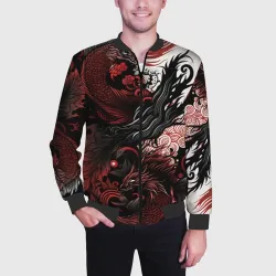 Мужской бомбер 3D Красный Irezumi узор - фото 2
