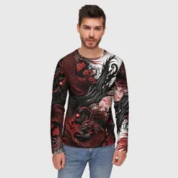 Мужской лонгслив 3D Красный Irezumi узор - фото 2