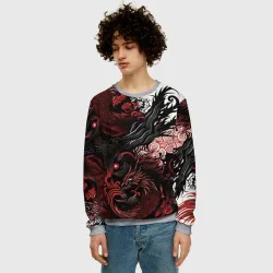 Мужской свитшот 3D Красный Irezumi узор - фото 2