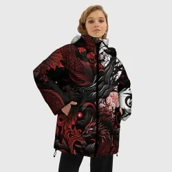 Женская зимняя куртка Oversize Красный Irezumi узор - фото 2