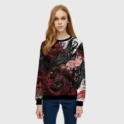 Женский свитшот 3D Красный Irezumi узор - фото 2