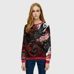 Женский свитшот 3D Красный Irezumi узор - фото 2