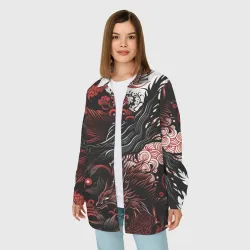 Женская рубашка oversize 3D Красный Irezumi узор - фото 2