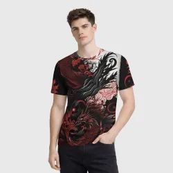 Мужская футболка 3D Красный Irezumi узор - фото 2