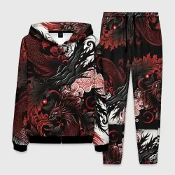 Мужской костюм 3D Красный Irezumi узор