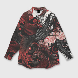 Мужская рубашка oversize 3D Красный Irezumi узор