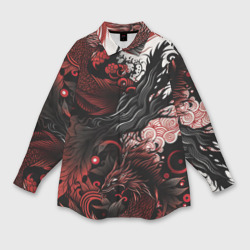 Женская рубашка oversize 3D Красный Irezumi узор