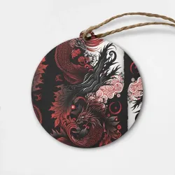 Деревянная игрушка круг Красный Irezumi узор