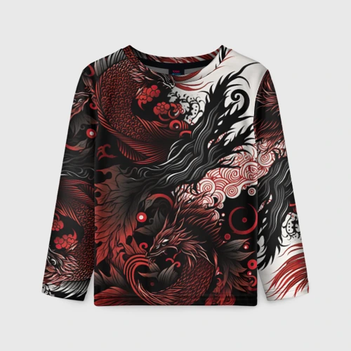 Детский лонгслив 3D Красный Irezumi узор