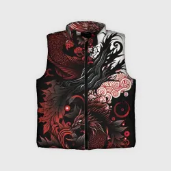 Детский жилет утепленный 3D Красный Irezumi узор