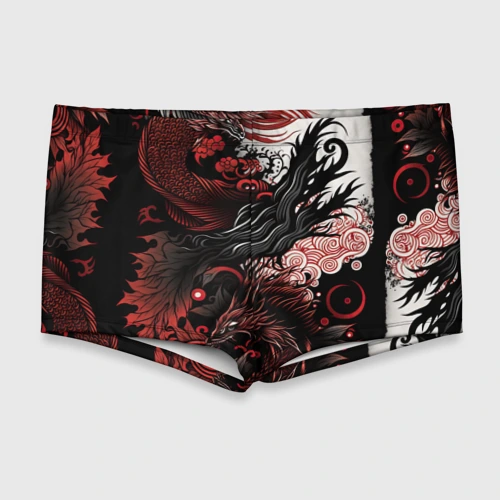 Мужские купальные плавки 3D Красный Irezumi узор