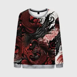 Мужской свитшот 3D Красный Irezumi узор