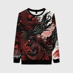 Женский свитшот 3D Красный Irezumi узор