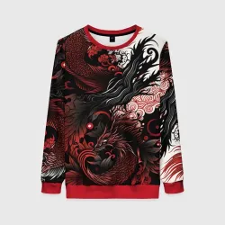 Женский свитшот 3D Красный Irezumi узор