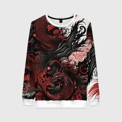 Женский свитшот 3D Красный Irezumi узор