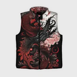 Женский жилет утепленный 3D Красный Irezumi узор
