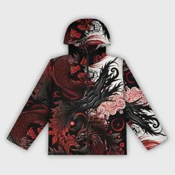 Женская ветровка 3D Красный Irezumi узор