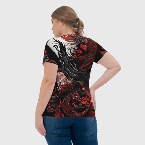 Женская футболка 3D Красный Irezumi узор, цвет 3D печать - фото 7