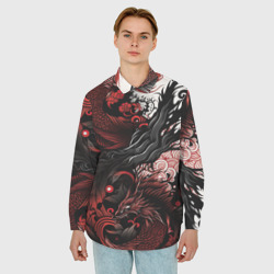 Мужская рубашка oversize 3D Красный Irezumi узор - фото 2