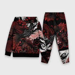 Детский костюм с толстовкой 3D Красный Irezumi узор