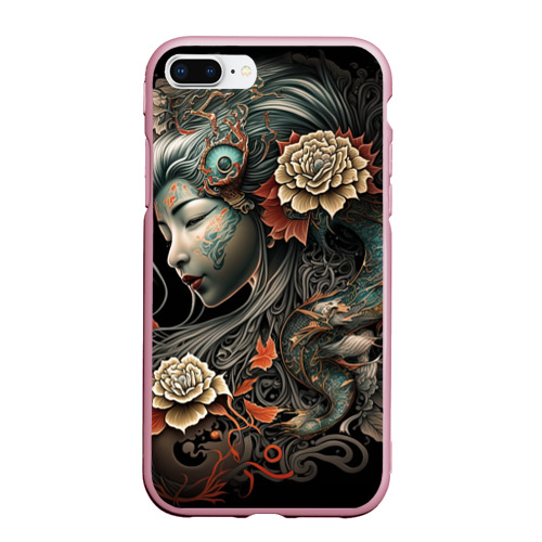 Чехол для iPhone 7Plus/8 Plus матовый Японская девушка Irezumi, цвет розовый