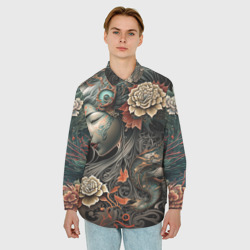 Мужская рубашка oversize 3D Японская девушка Irezumi - фото 2