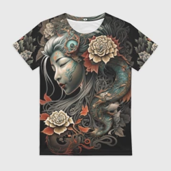 Женская футболка 3D Японская девушка Irezumi