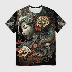 Мужская футболка 3D Японская девушка Irezumi