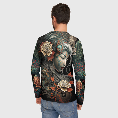 Мужской лонгслив 3D Японская девушка Irezumi, цвет 3D печать - фото 4