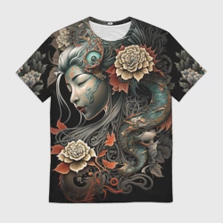 Мужская футболка 3D Японская девушка Irezumi