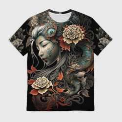 Мужская футболка 3D Японская девушка Irezumi