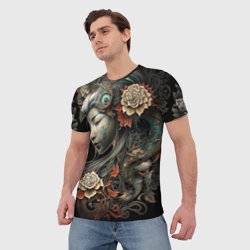 Мужская футболка 3D Японская девушка Irezumi - фото 2