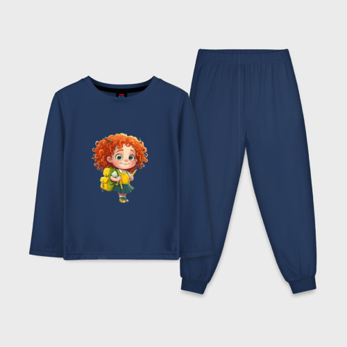 Детская пижама с лонгсливом хлопок с принтом Прилежная ученица, вид спереди #2